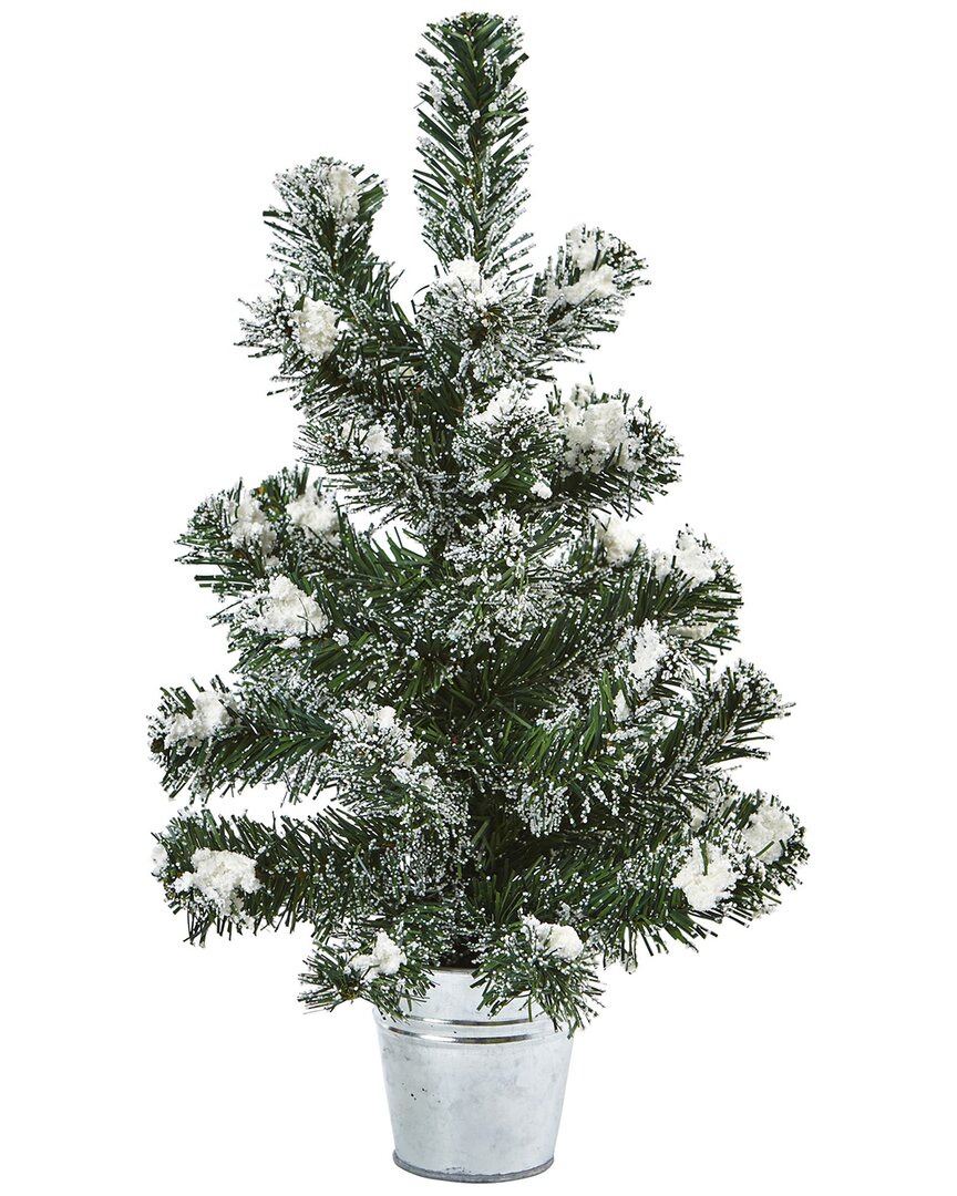 Nearly Natural 18in Snowy Mini Pine Trees In Green