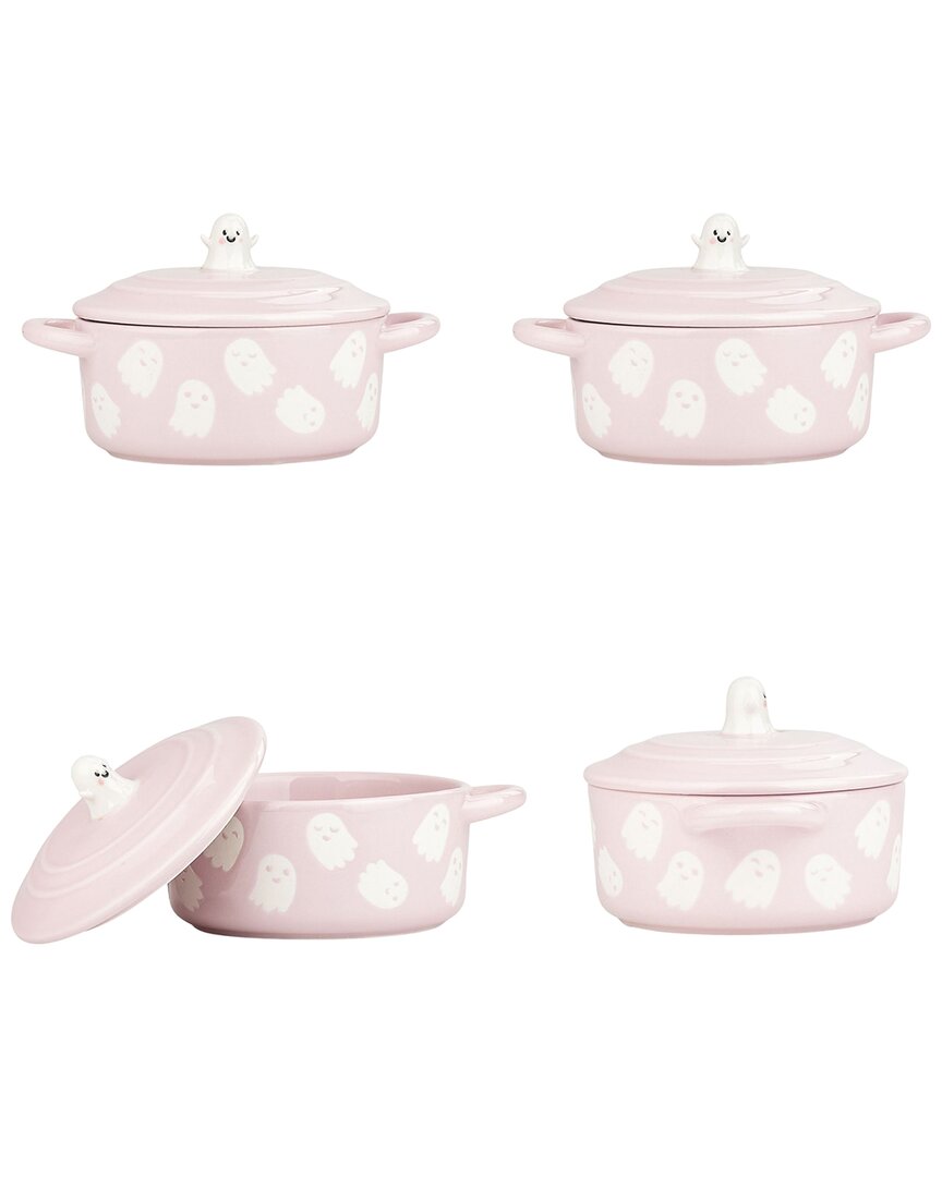 10 Strawberry Street Set Of 4 Flying Ghost Bakeware Cocotte In Pink