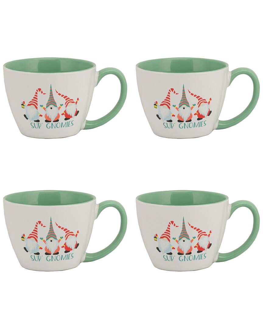 10 Strawberry Street Set Of 4 S'up Gnomies Holiday Mug In Green