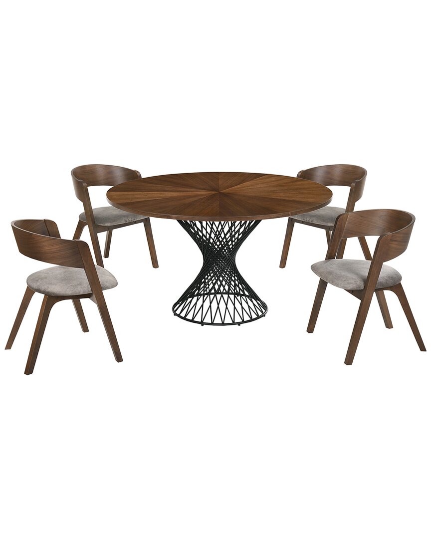Armen Living Cirque And Jackie 5pc Walnut Round Dining Set In Brown