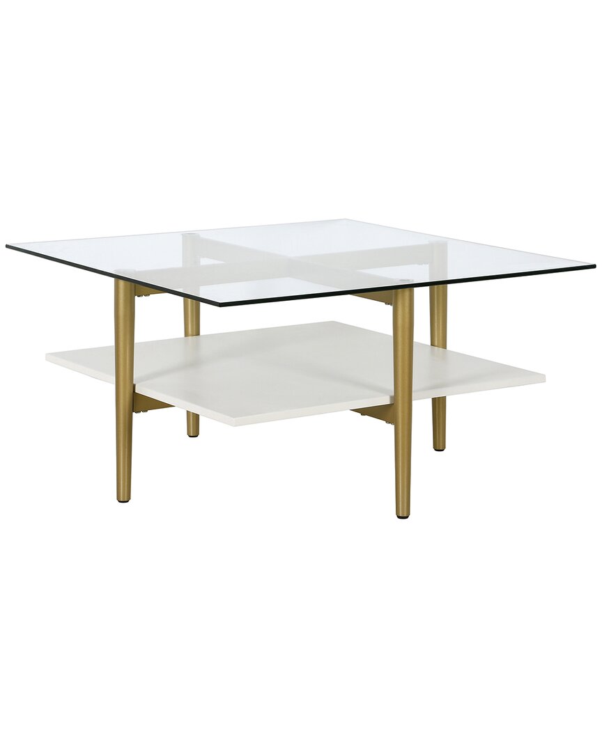 Shop Abraham + Ivy Discontinued  Otto 32in Square Coffee Table With White Lacquer Shelf In Gold