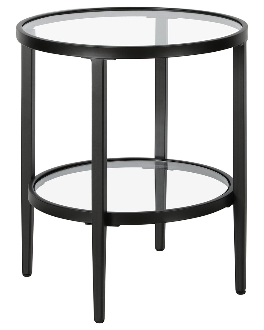Abraham + Ivy Hera 19.63in Round Side Table With Clear Glass Shelf In Black