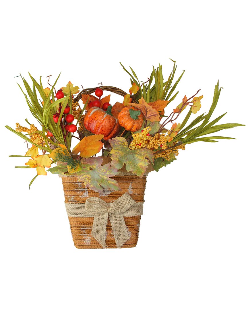 Shop Northlight 19in Artificial Fall Harvest Foliage With Bow Wall Basket In Brown
