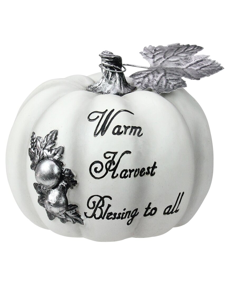 Northlight 8in White And Black Inwarm Harvest Blessingin Pumpkin Fall Harvest Decoration In White