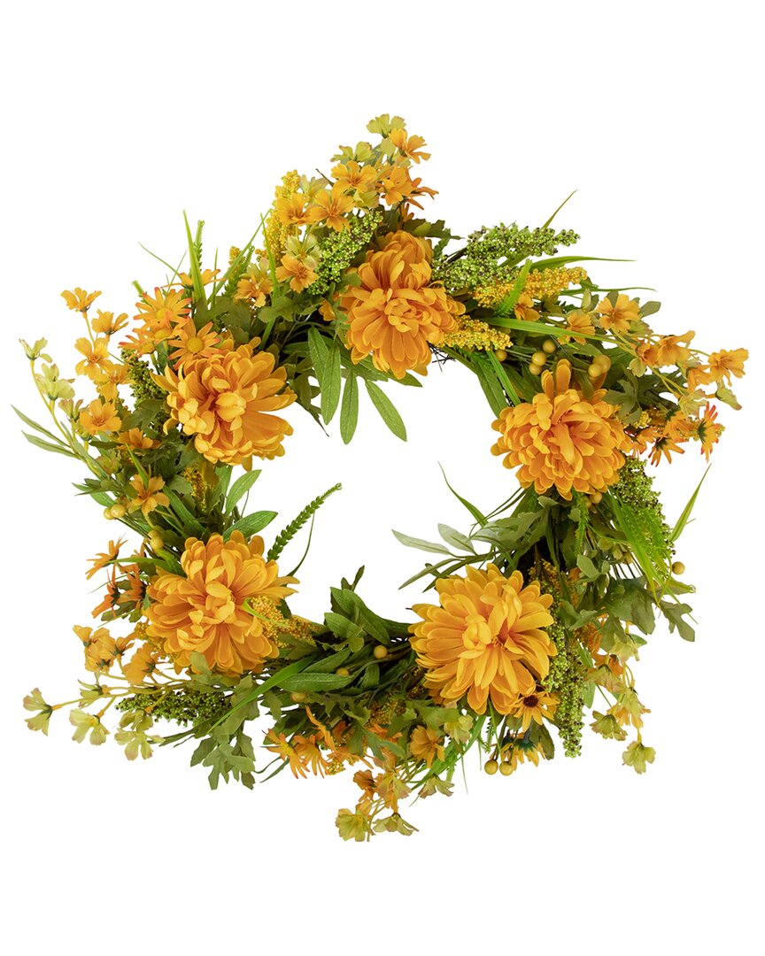 NORTHLIGHT NORTHLIGHT YELLOW PEONY ARTIFICIAL FALL HARVEST TWIG WREATH 24-IN UNLIT