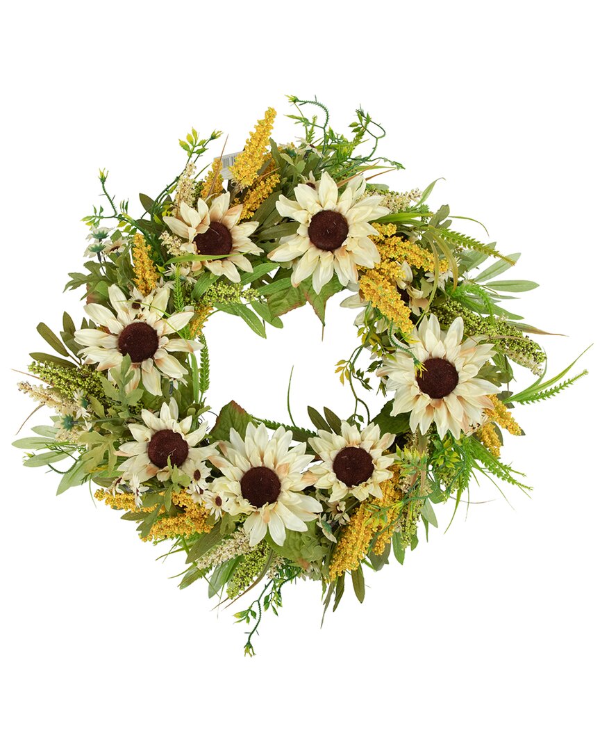 Northlight 24" Beige Sunflowers Artificial Fall Harvest Wreath In Beige