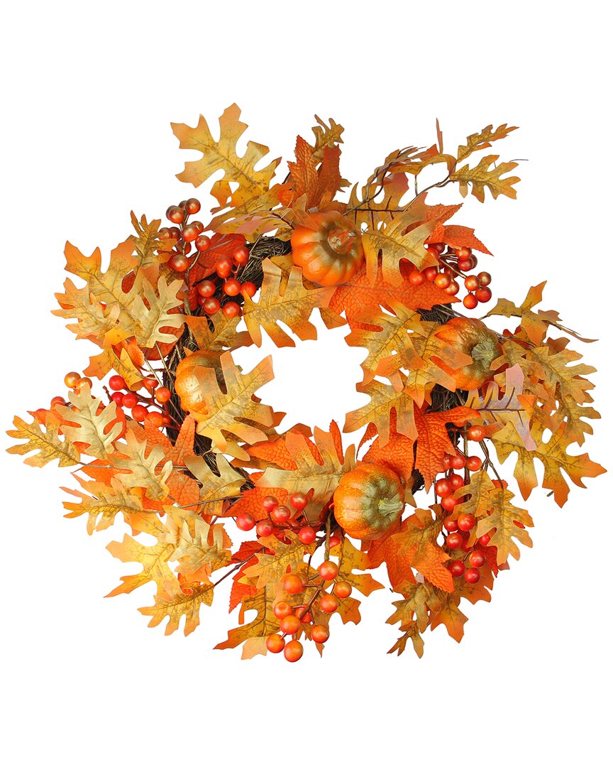 NORTHLIGHT NORTHLIGHT FALL LEAVES PUMPKINS AND BERRIES ARTIFICIAL THANKSGIVING WREATH 22-IN UNLIT