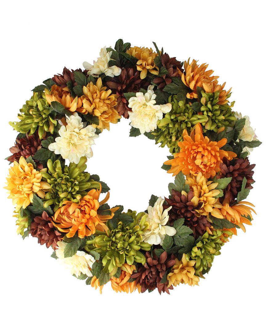 NORTHLIGHT NORTHLIGHT AUTUMN ORANGE AND GREEN CHRYSANTHEMUM ARTIFICIAL THANKSGIVING WREATH - 19.5-IN UNLIT