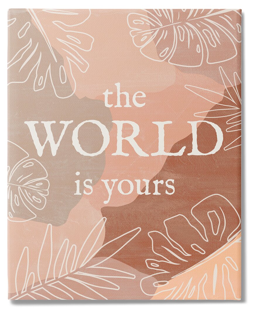 Stupell Industries World Is Yours Monstera Plant Boho Blocked Shapes Stretched Canvas Wall Art By Natalie Ca In Pink
