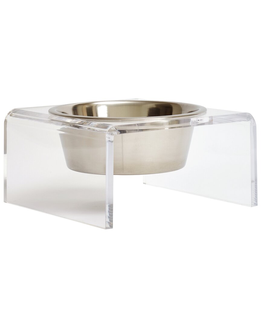 Hiddin Clear Single Bowl Pet Feeder With Silver Bowls In Silver