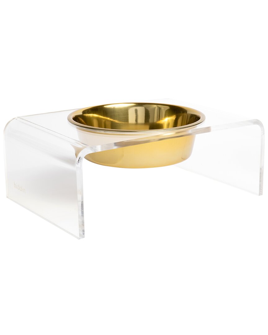 Hiddin Clear Single Bowl Pet Feeder With Gold Bowls