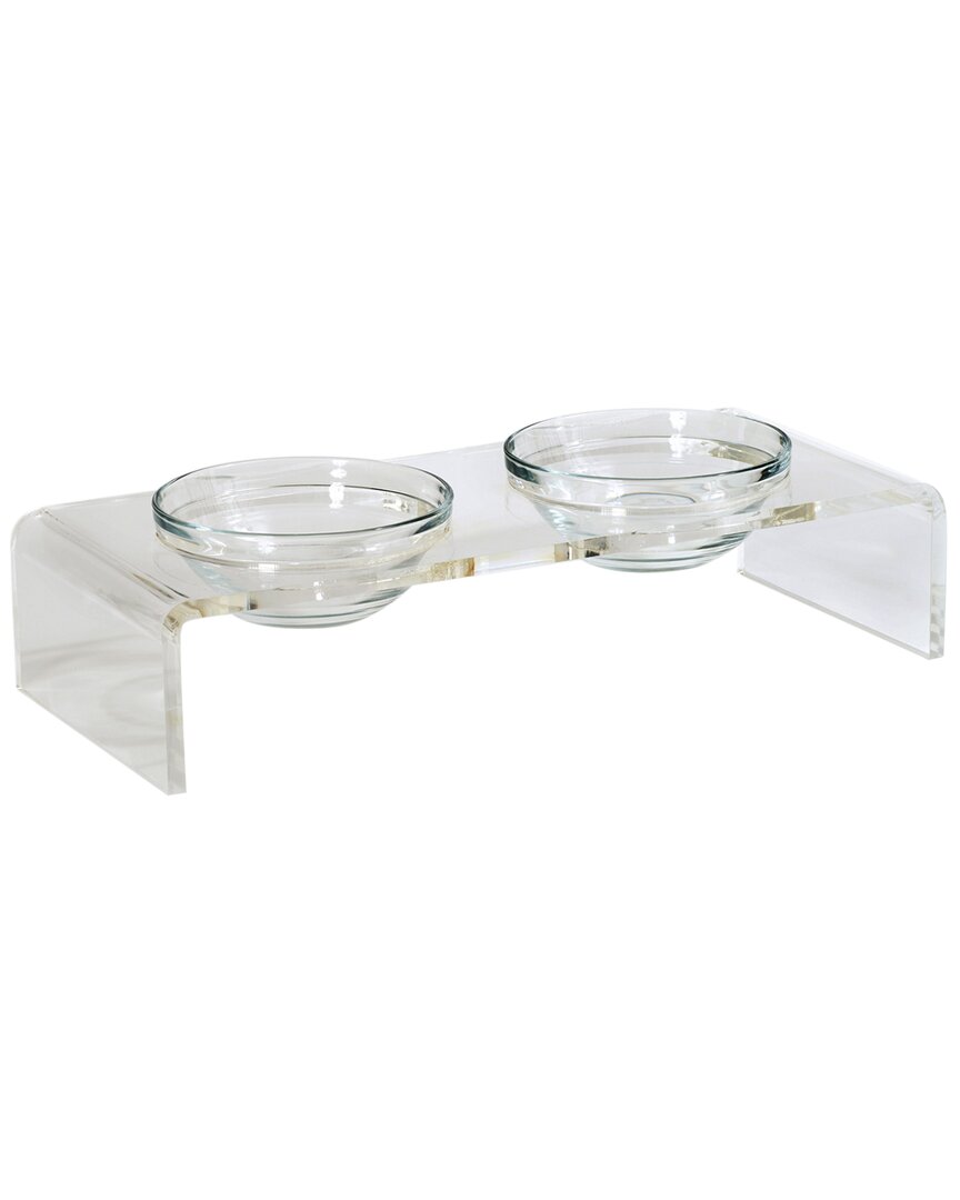 Clear Double Dog Bowl Feeder with Glass Bowls