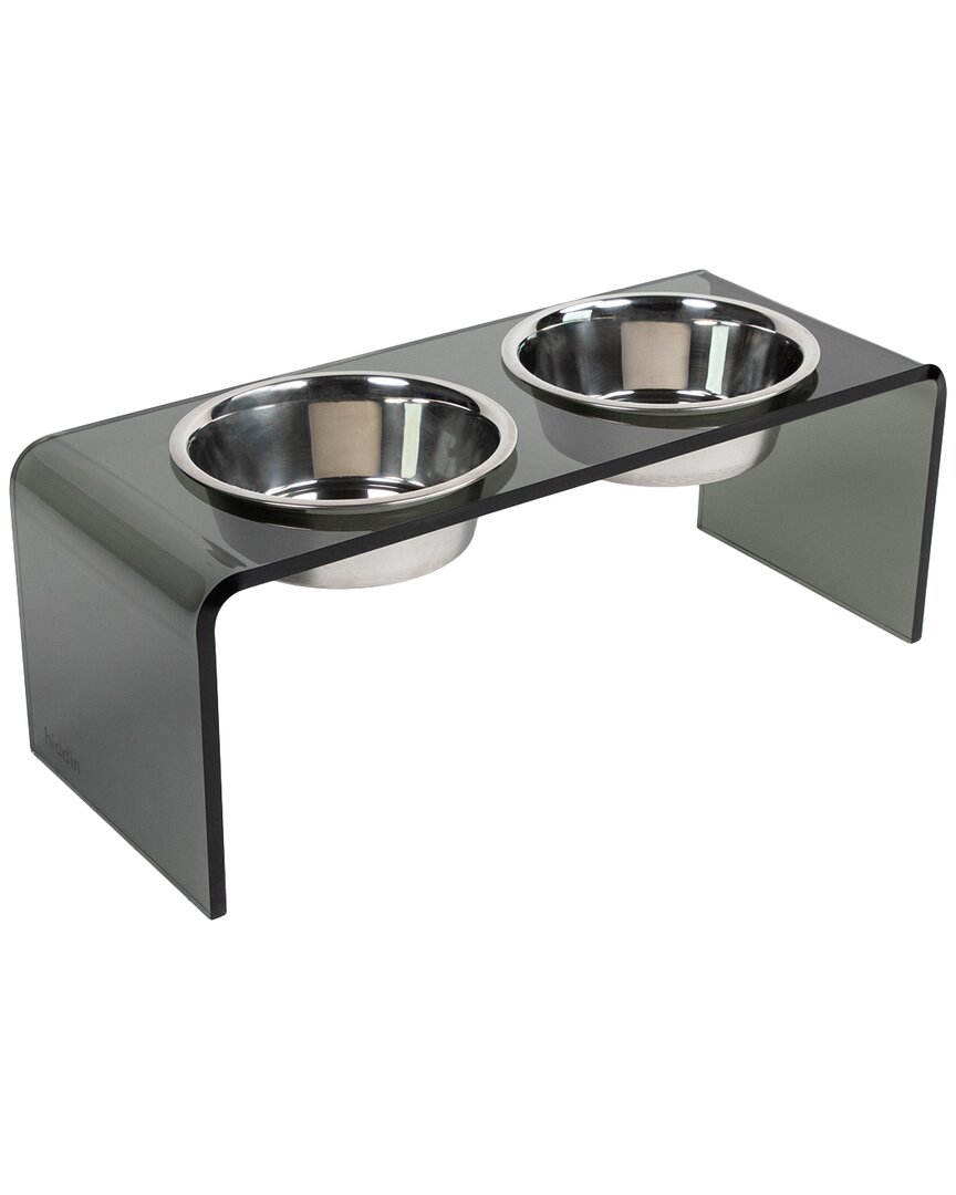 Shop Hiddin Medium Smoke Grey Double Bowl Pet Feeder With Silver Bowls