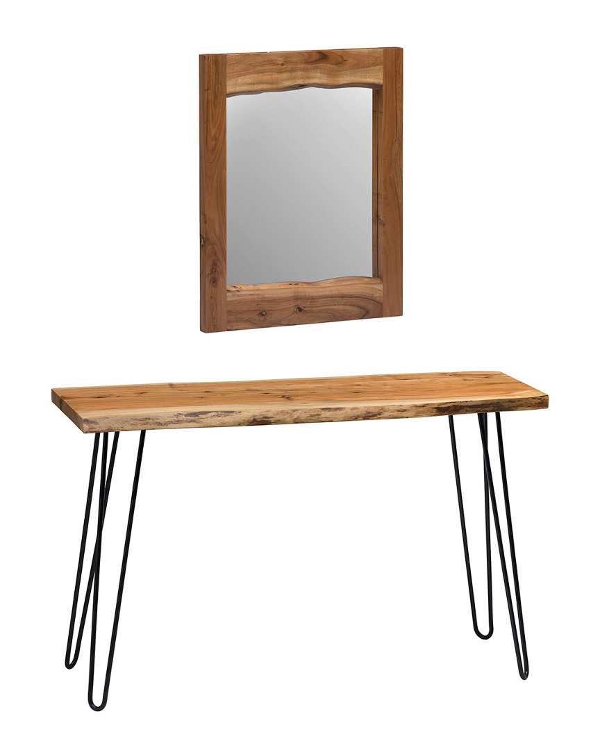 Alaterre Hairpin Natural Live Edge Media Console & 24in Mirror Set