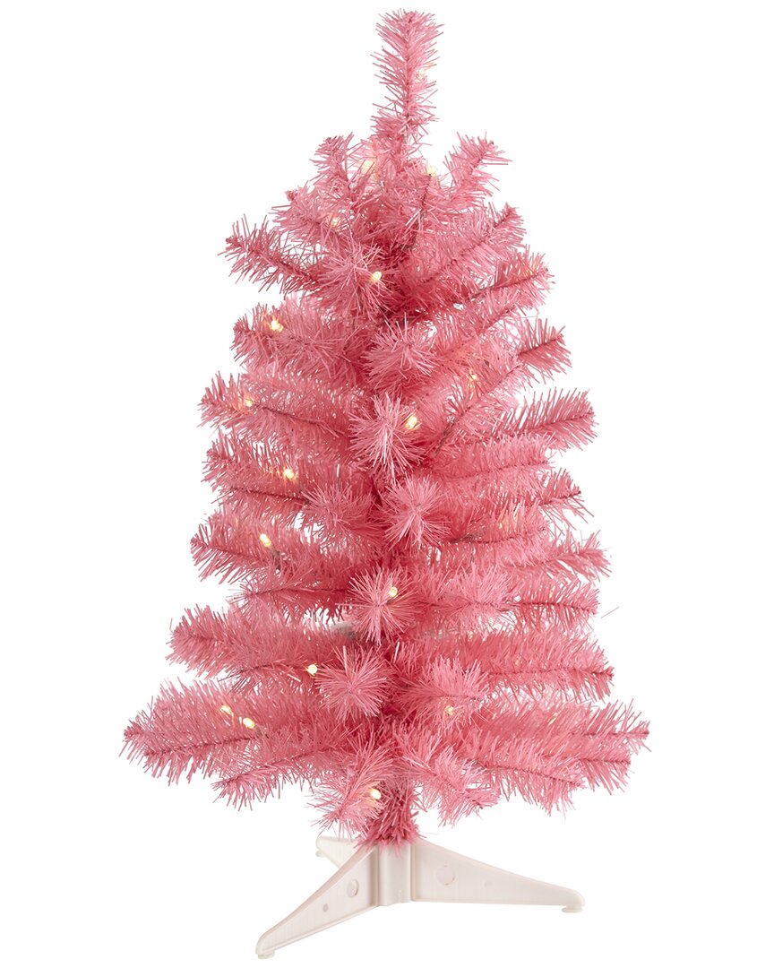 Nearly Natural 2ft. Pink Artificial Christmas Tree With 35 Led Lights And 72 Bendable Branches In Pink