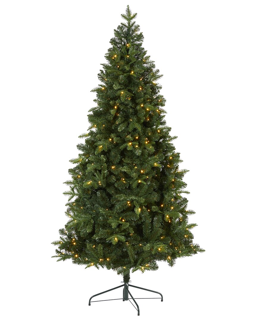 Nearly Natural 7ft. Grand Teton Spruce Flat Back Artificial Christmas Tree With 220 Clear Led Lights In Green
