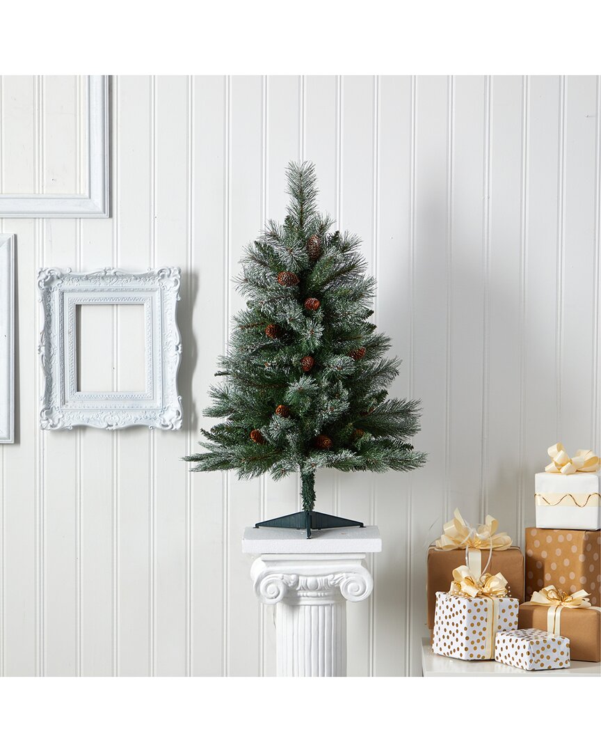 Nearly Natural 3ft. Snowed French Alps Mountain Pine Artificial Christmas Tree With 135 Bendable Branches And Pine In Green
