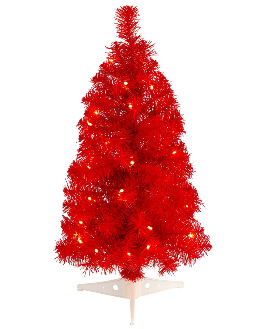 Nearly Natural 2ft. Red Artificial Christmas Tree With 35 Led Lights And 72 Bendable Branches In Red