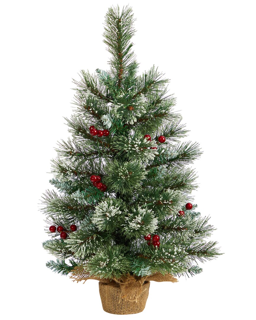 Nearly Natural 2ft. Snow Tipped Pine And Berry Artificial Christmas Tree With 35 Warm White Led Ligh In Green