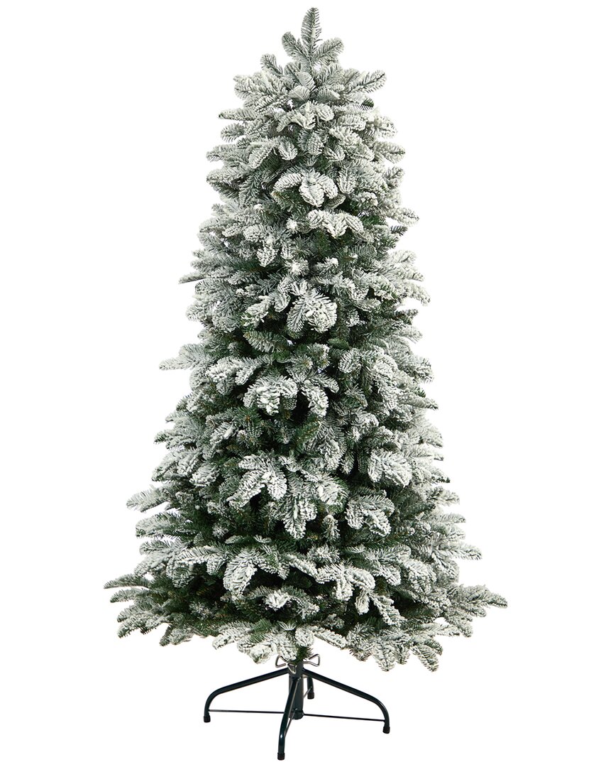 Nearly Natural 5ft. Flocked North Carolina Fir Artificial Christmas Tree With 350 Warm White Lights And 1247 Bendab In Green