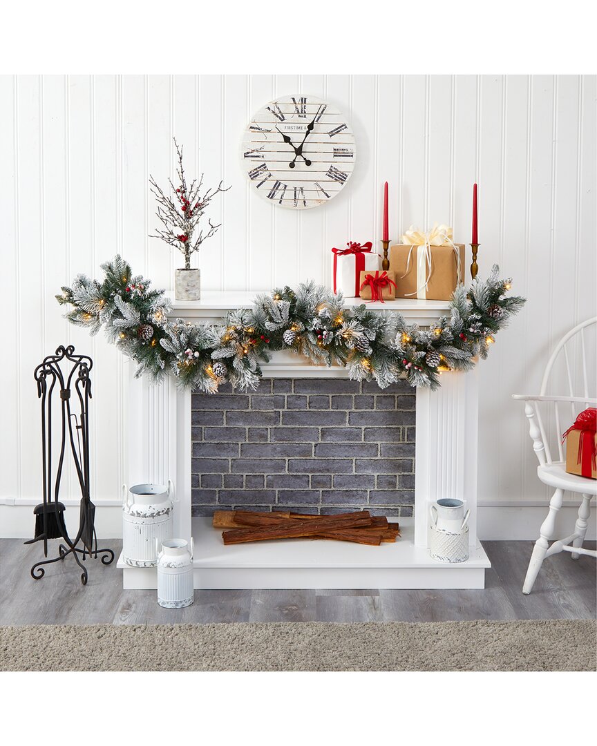 Nearly Natural 6ft. Flocked Mixed Pine Artificial Christmas Garland With 50 Led Lights In Green