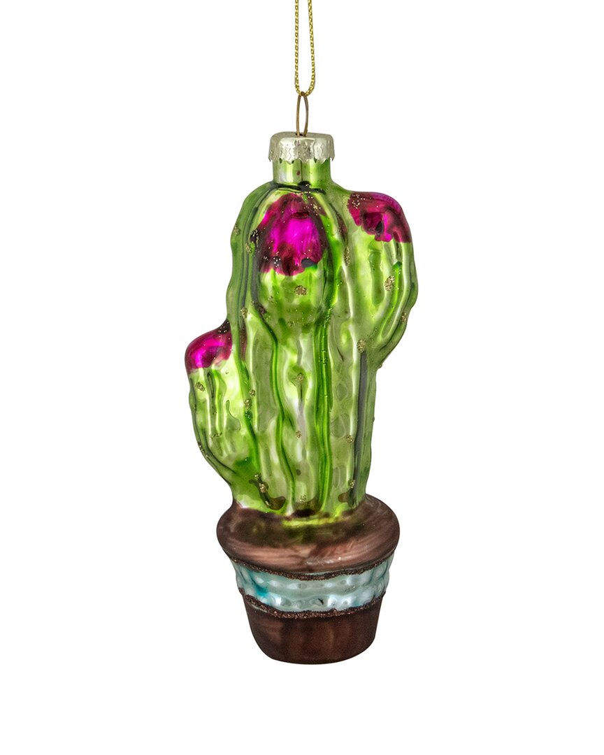 Northern Lights Dnu Unprofitable Northlight 4.75in Green And Pink Potted Cactus Glass Christmas Ornament In Green