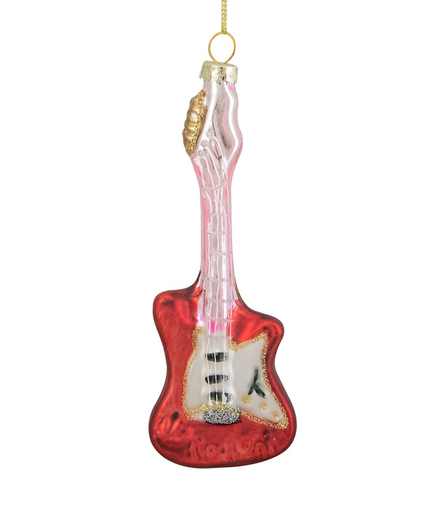 Northern Lights Dnu Unprofitable Northlight 6in Red And Silver Glass Bass Guitar Christmas Ornament In Red