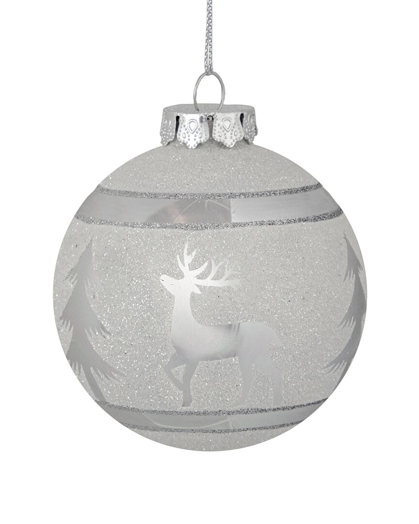 Northern Lights Northlight 3.5in White And Silver Glass Christmas Ball Ornament In White
