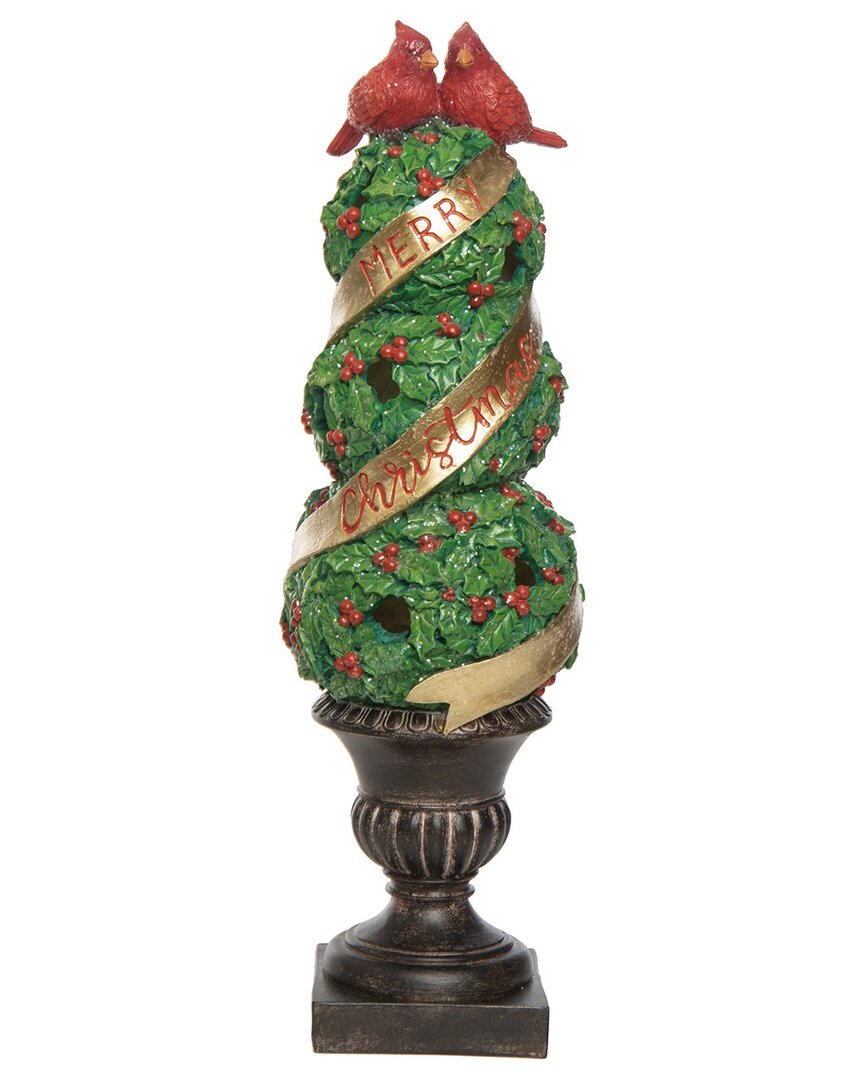 Transpac Resin 19in Multicolored Christmas Light Up Cardinal Topiary Decor
