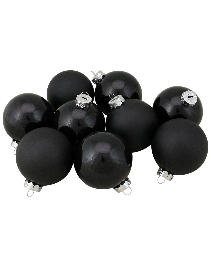 Northlight 9ct Shiny And Matte Black Glass Ball Christmas Ornaments 2.5in (65mm) In Black