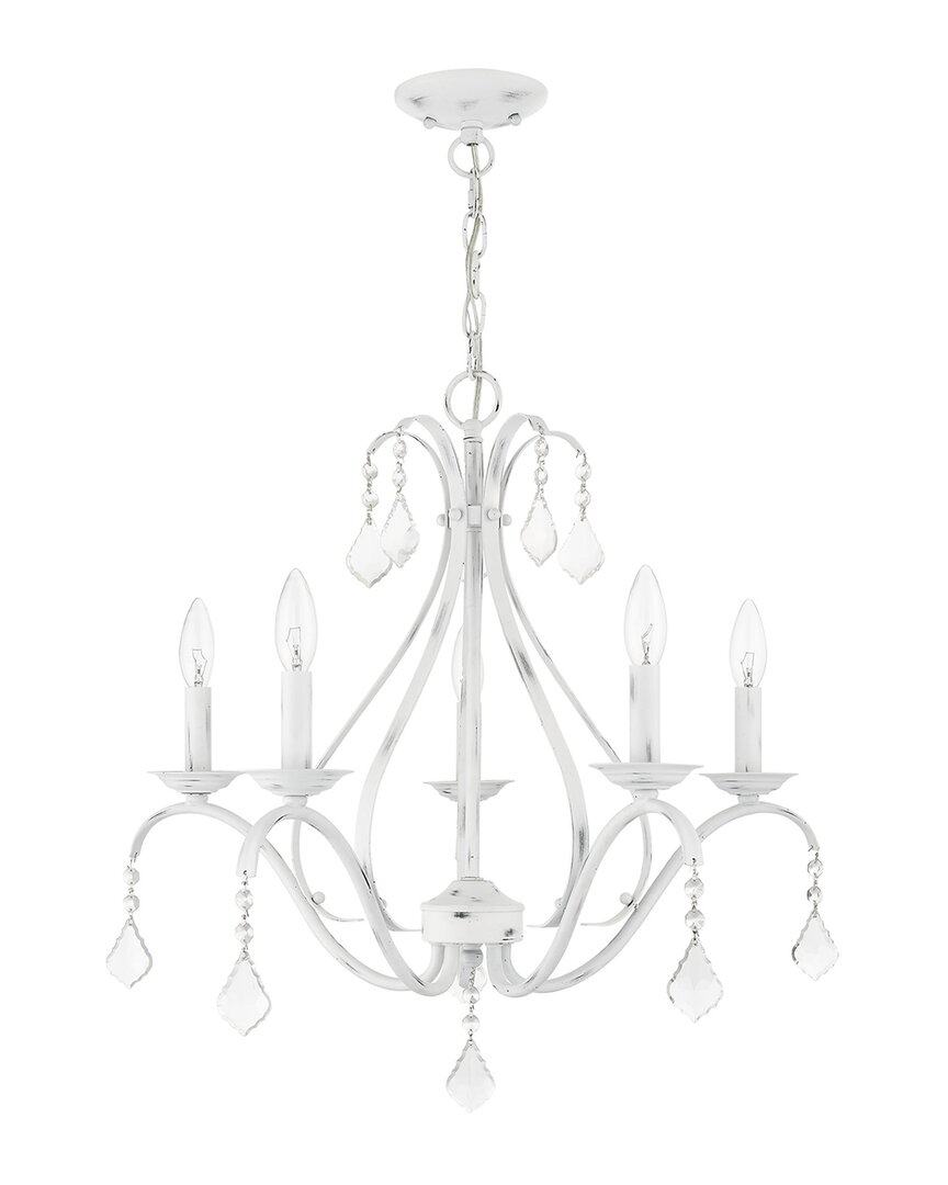 Livex Lighting 5-light Antique White With Clear Crystals Chandelier In Metallic
