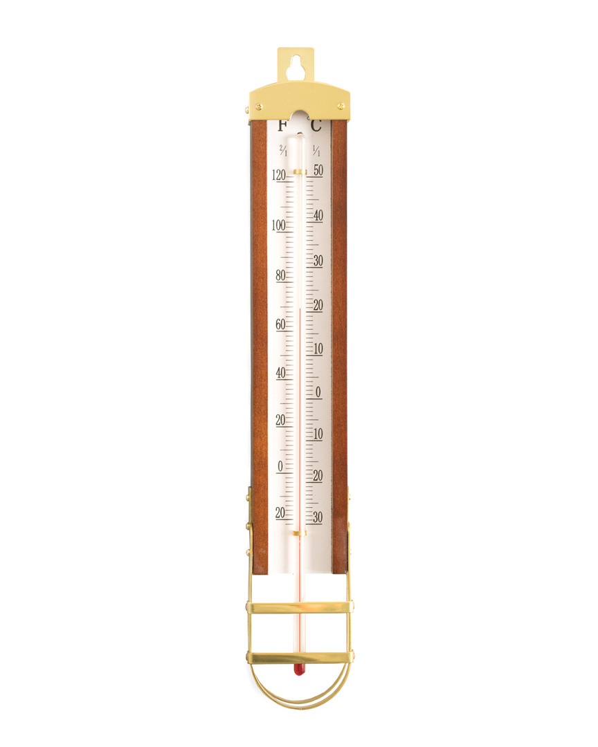 Bey-berk Teak Wood Finished Wall Mount Thermometer In Multi