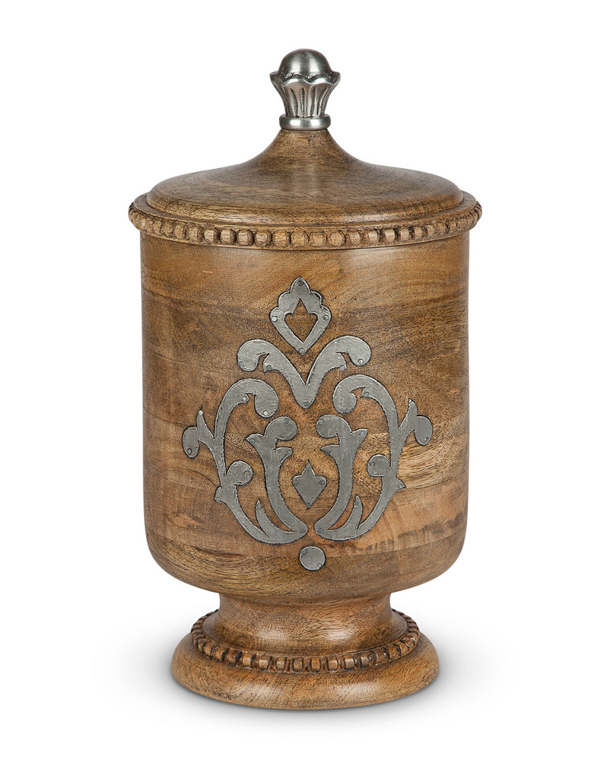 Gerson International Gg Collection Wood & Metal Inlay Medium Heritage Collection Canister