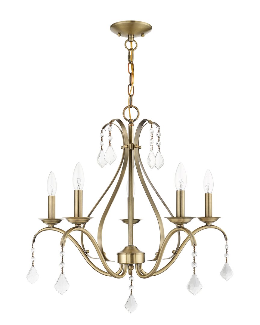 Livex Lighting 5-light Antique Brass With Clear Crystals Chandelier In Metallic