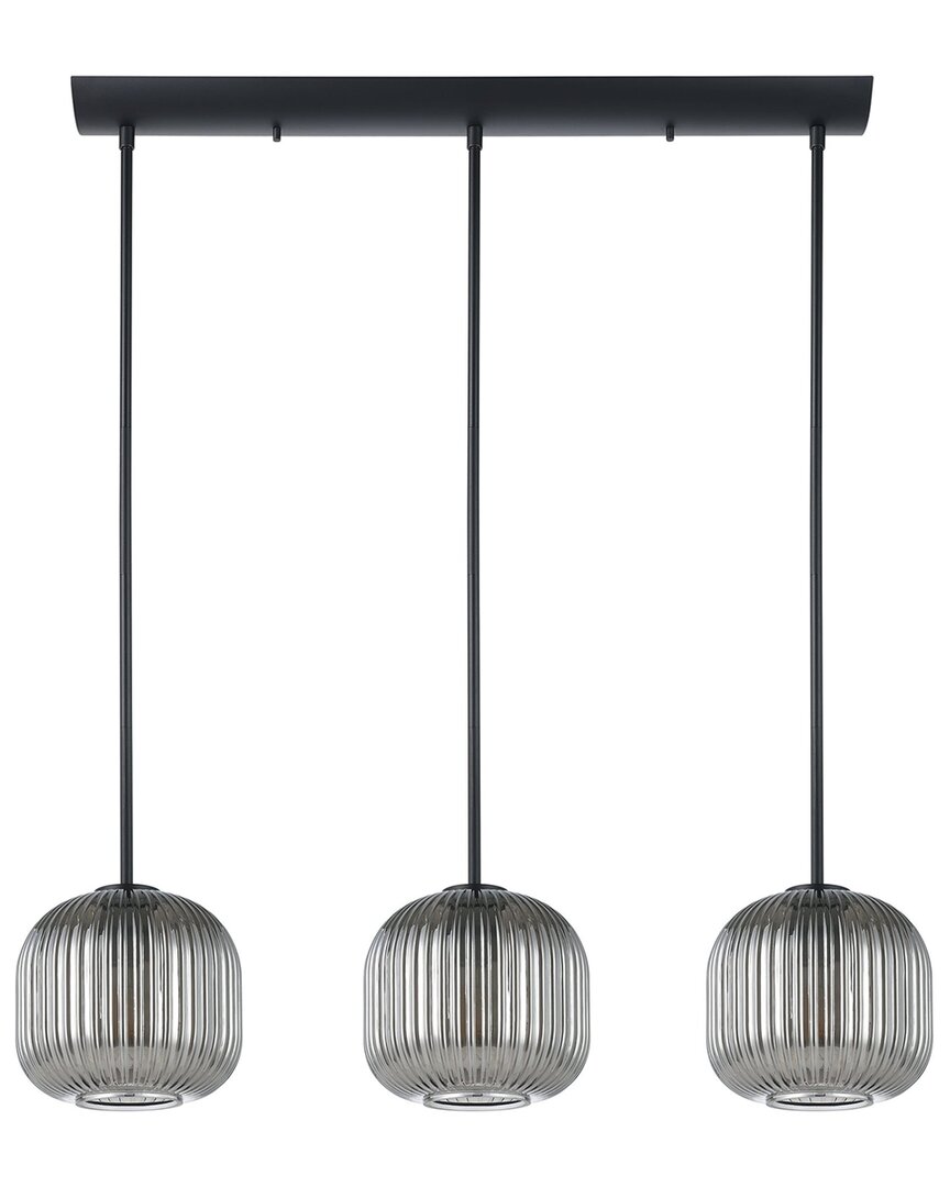 Eglo Mantunalle 1 3 Light Linear Pendant With Black Finish & Chrome Smoked Glass Shades