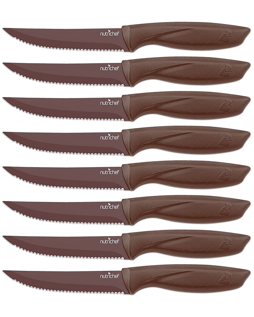 Nutrichef 8pc Steak Knife Set In Brown