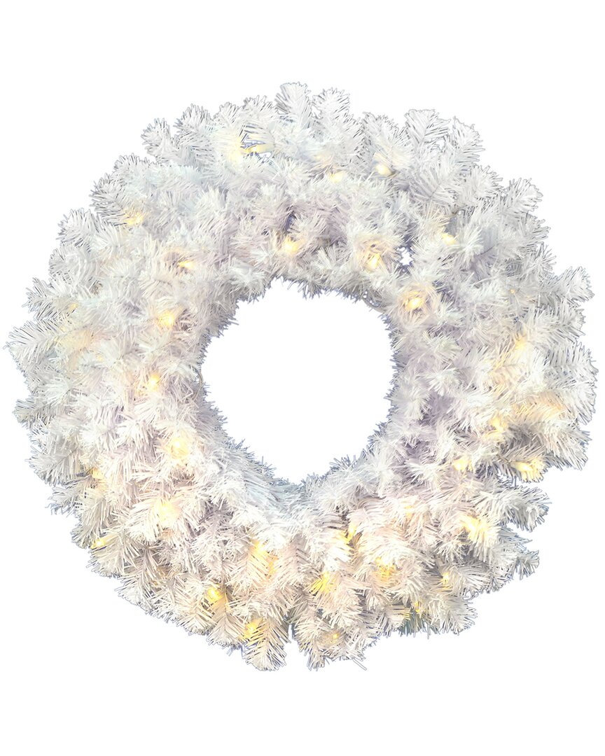 Vickerman 30in Crystal White Spruce Artificial Christmas Wreath With Warm  White Led Mini Lights