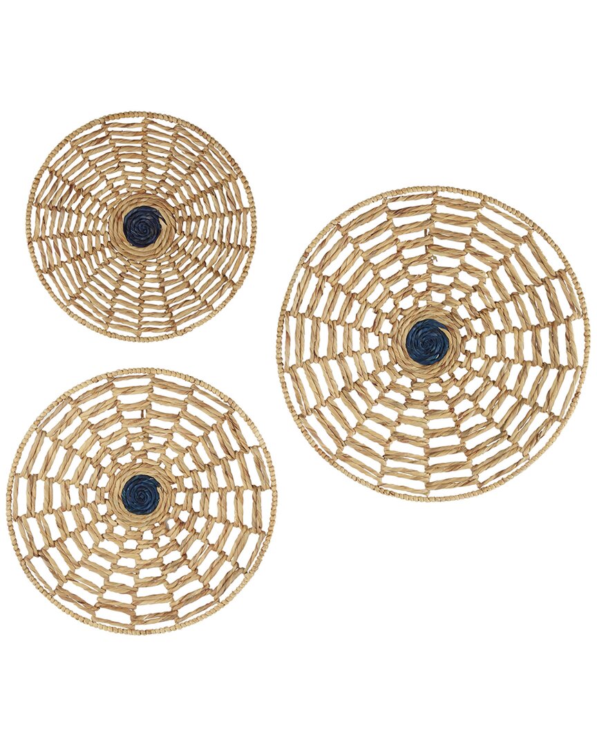 Peyton Lane Set Of 3 Coastal Woven Basket Water Hyacinth Wall Decor In Brown