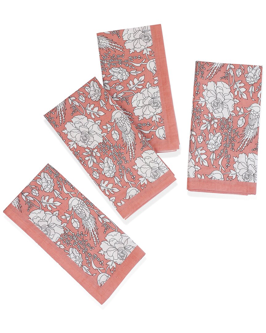 Tiramisu Set Of 4 Peach Blossom Block Print Placemats In Pink