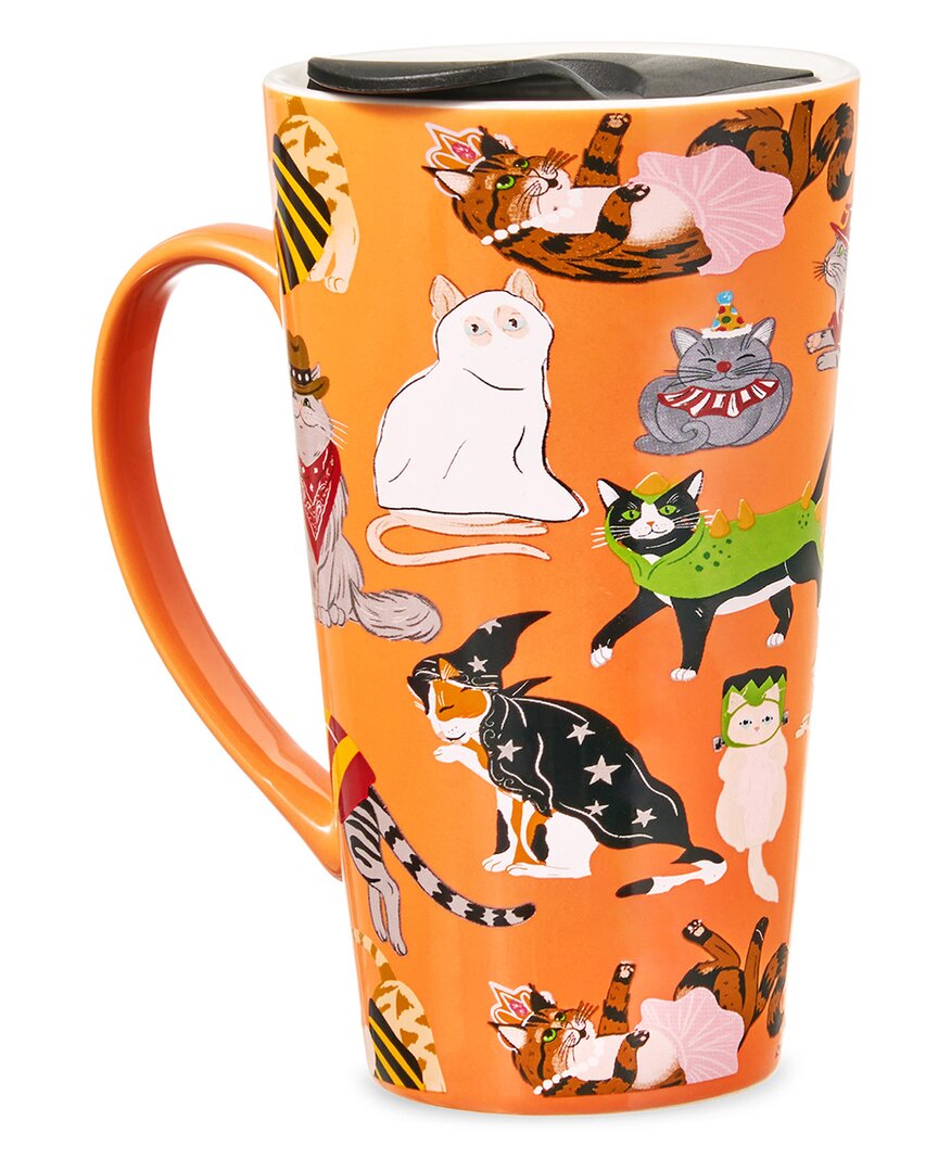 Godinger Meowlloween Porcelain Travel Mug In Orange