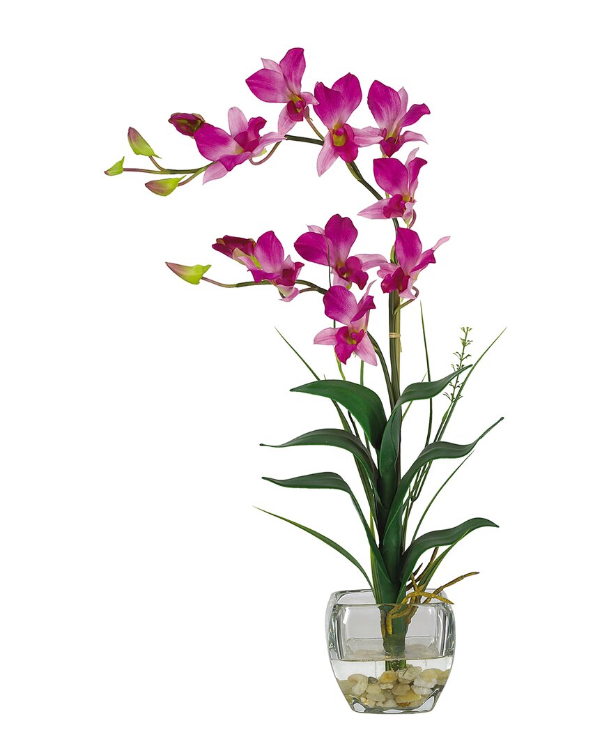 Nearly Natural Dendrobium With Glass Vase Silk Flower Arrangement In Purple