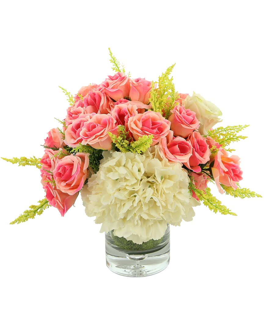 Creative Displays Hydrangea & Rose Bouquet In Glass Vase In Cream