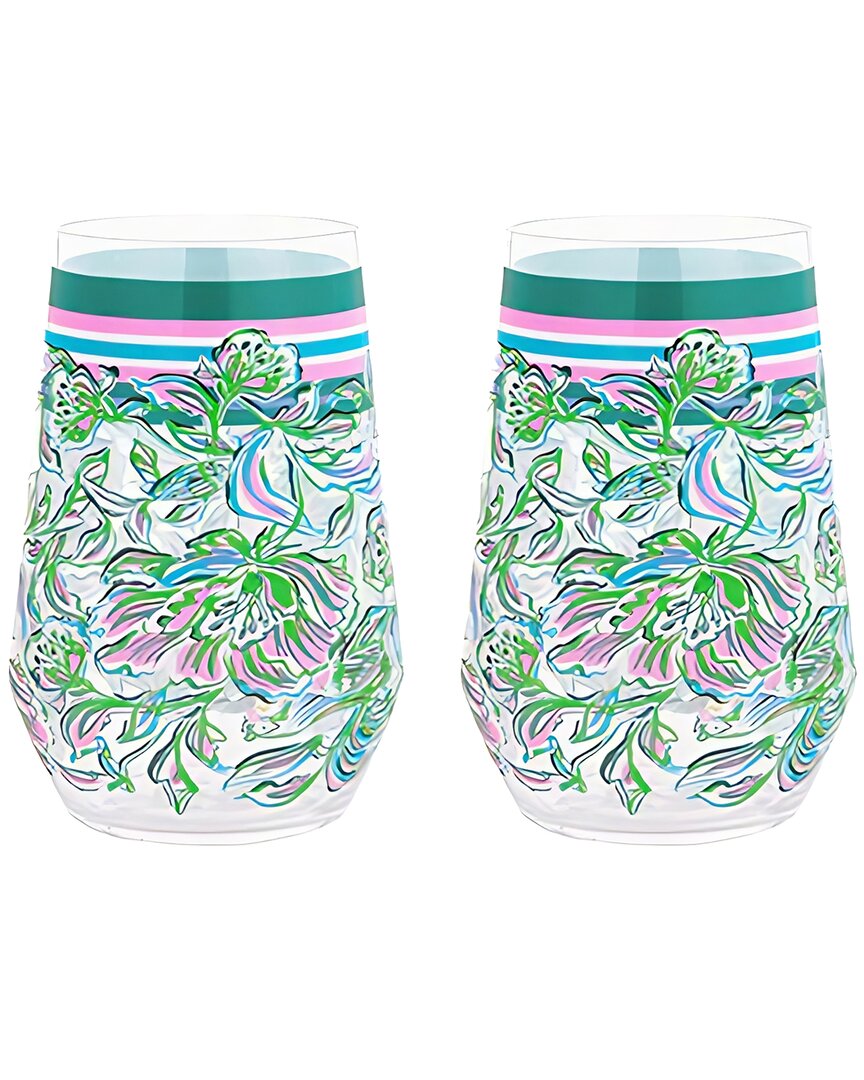 Lilly Pulitzer Chick Magnet Acrylic Wine Glass Set In Green