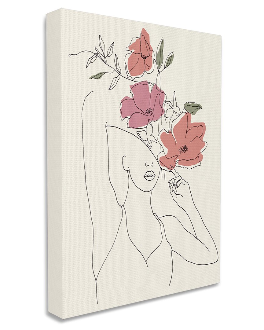 Stupell Industries Female Linework Portrait Blooming Floral Sketch Stretched Canvas Wall Art By Melissa Wang In Beige