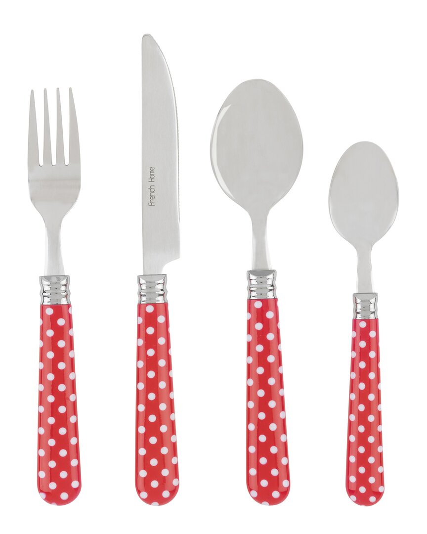 French Home Bistro 16pc Stainless Steel Flatware Set, Service For 4, Picnic Polka Dot In Red