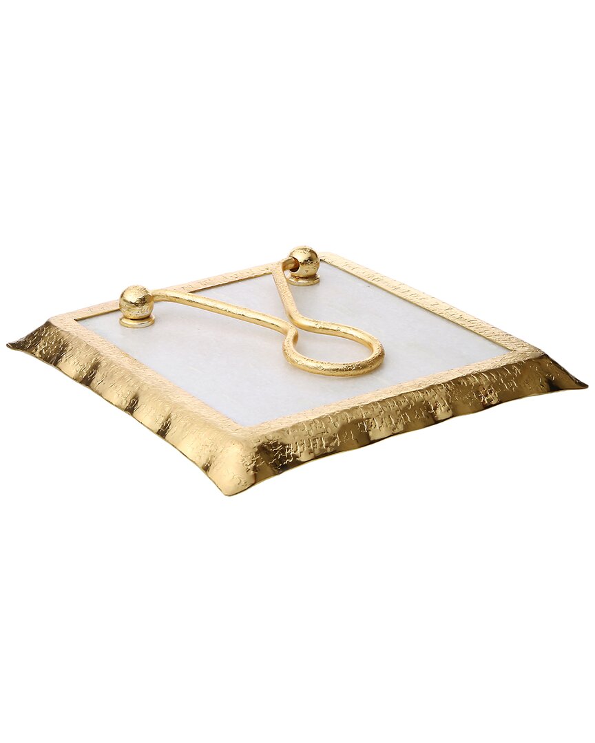 Alice Pazkus White Marble Napkin Holder Gold Ruffled Design