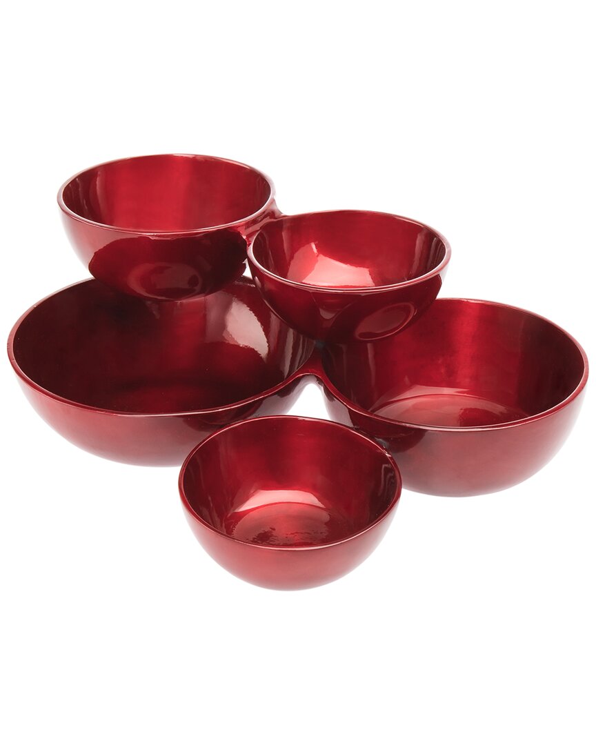 Godinger Red Cluster Serving Bowls, Set Of 5 In Red