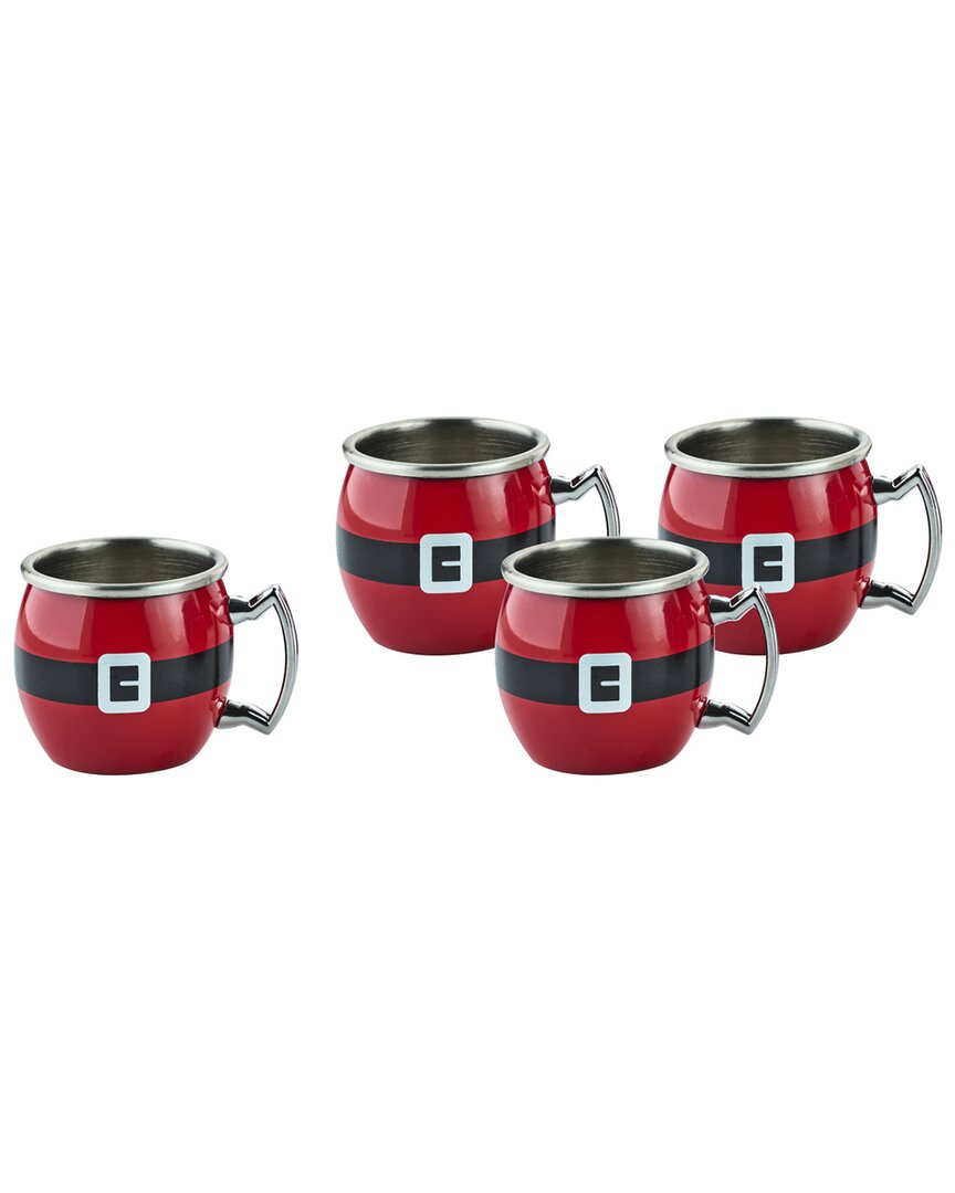 Godinger Santa Belt Shot Moscow Mules (set Of 4) In Red