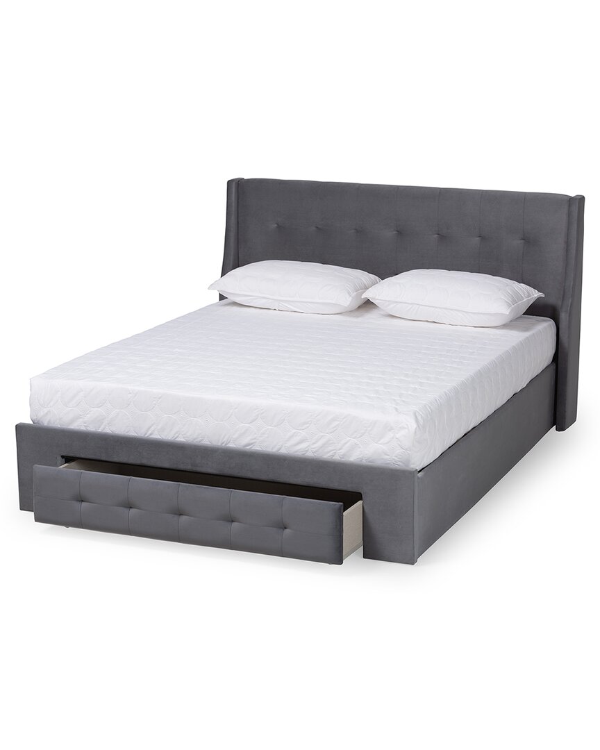 Baxton Studio Serrano Contemporary Glam Luxe Velvet Platform Bed In Grey