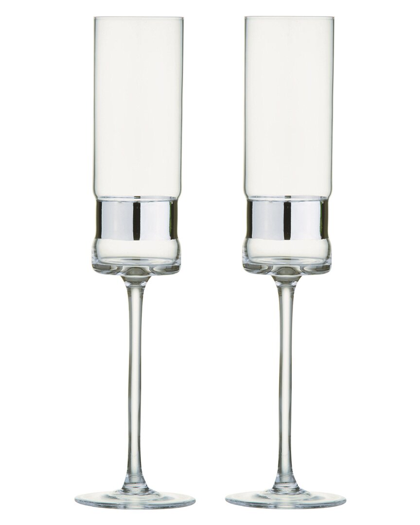 Anton Studio Designs Set Of 2 Soho Champagne Flutes In Silver